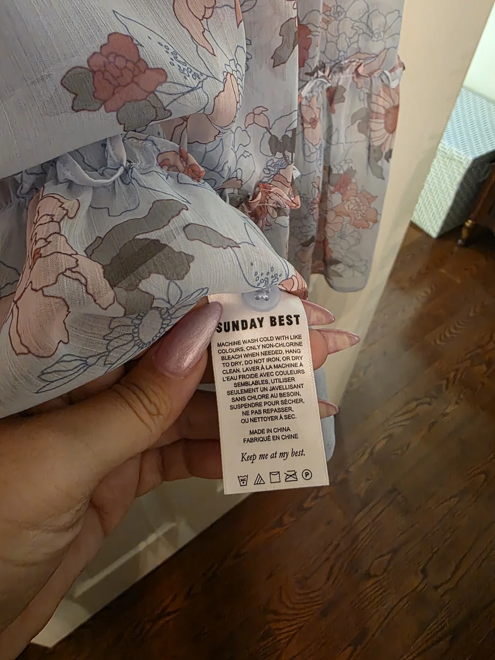 Sunday Best ' Floral Tiered Dress in Light Blue and Pink - Picture 6 of 6